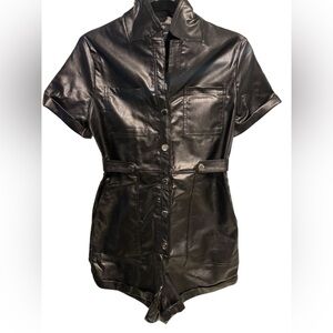 Cider Black Faux Leather Romper